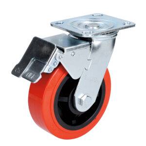 Rodaja de poliuretano rojo giratoria con freno 4" Surtek