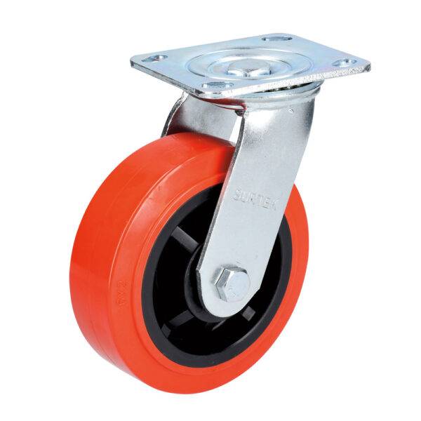 RR10G Rodaja de poliuretano rojo giratoria 4" Surtek