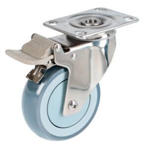 RTI10B Rodaja de TPR gris con herrajes de acero inoxidable giratoria con freno 4" Surtek