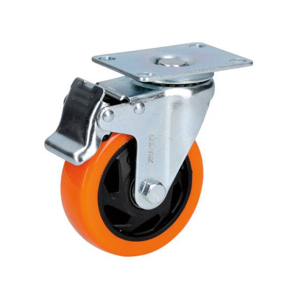 RV10B Rodaja de PVC naranja giratoria con freno 4" Surtek
