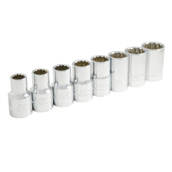 Juego de dados cuadro de 1/2", 12 puntas, métricos, 8 piezas Surtek