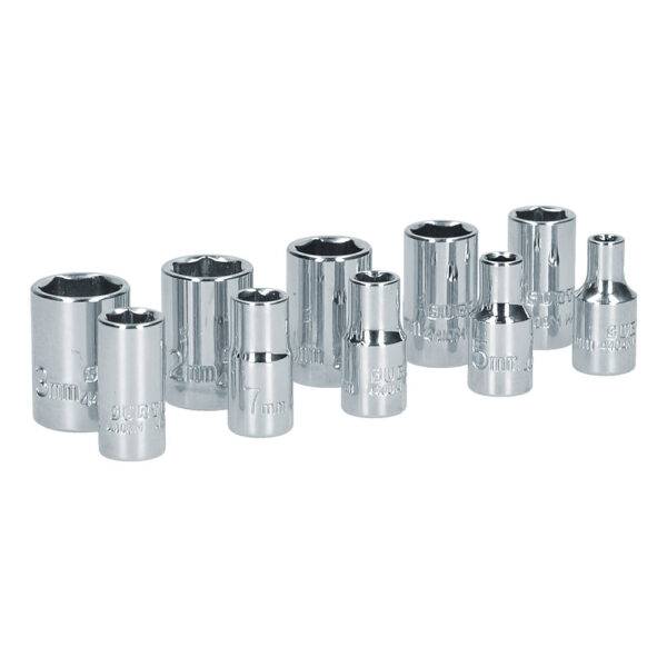 S05M Juego de dados cuadro de 1/4", 6 puntas, métricos, 10 piezas Surtek