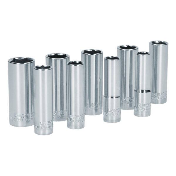 S12M Juego de dados largos cuadro de 3/8", 6 puntas, métricos, 9 piezas Surtek