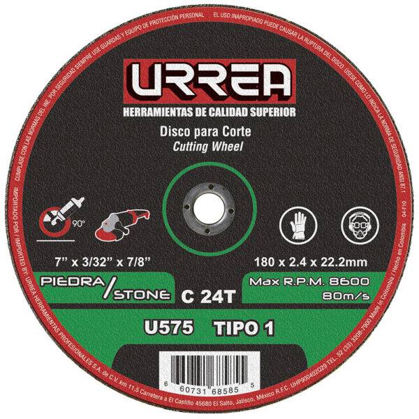 U575 Disco abrasivo tipo 1 para piedra 7" x 3/32" Urrea