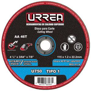 U750 Disco abrasivo tipo 1 para acero inoxidable 4-1/2" x 3/64" Urrea