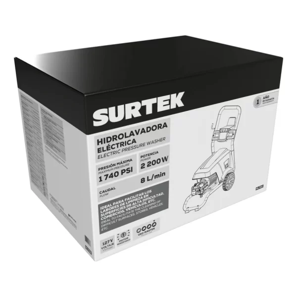 HL722_e Hidrolavadora eléctrica 2200 W 127 V 1740 PSI, 8 Lt por minuto Surtek