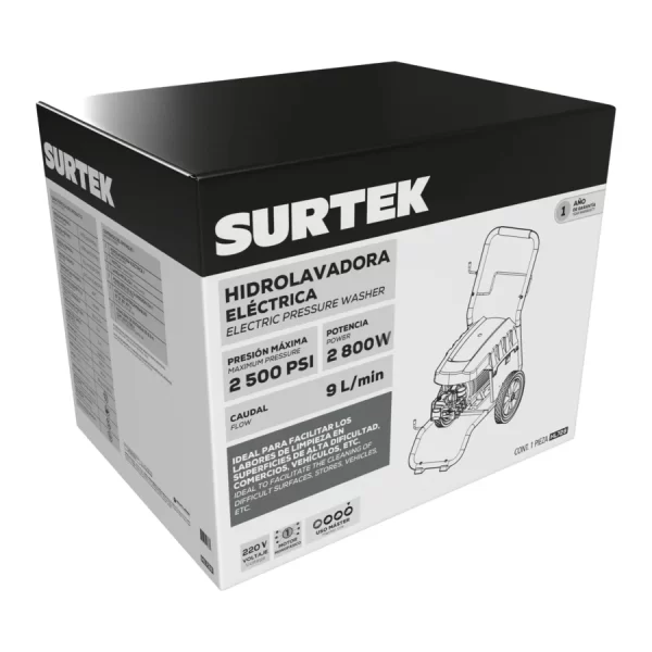 HL728_e Hidrolavadora eléctrica 2800 W 220 V 2500 PSI, 9 Lt por minuto Surtek