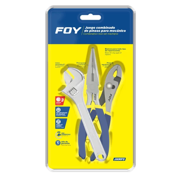 JHMF3_e Juego combinado de pinzas para mecánico, 3 piezas Foy