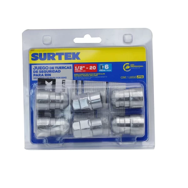 JTS1_e Juego de tuercas de seguridad para rin, 6 piezas, 1/2" x 2" Surtek