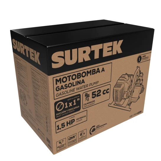 MG511_e Motobomba a gasolina con diámetro de succión y descarga de 1x1", 1.5 HP Surtek