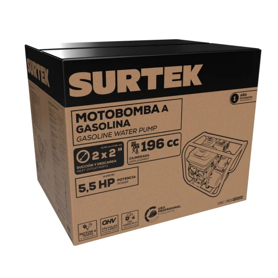 MG522B_e Motobomba a gasolina con diámetro de succión y descarga de 2x2", 5.5 HP Surtek