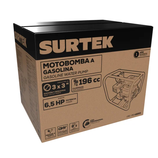 MG533B_e Motobomba a gasolina con diámetro de succión y descarga de 3x3", 6.5 HP Surtek